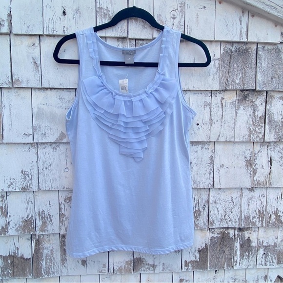 Ann Taylor Ruffle Neck Light Blue Sleeveless Top - Picture 3 of 5